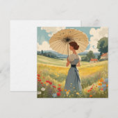夏の野生の花の畑に立つ シーズンカード (正面/裏面)