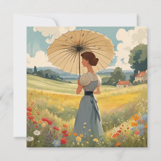 夏の野生の花の畑に立つ シーズンカード (正面)