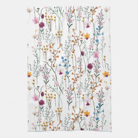夏の野生の花パターン キッチンタオル (縦)