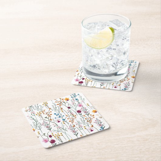 夏の野生の花パターン スクエアペーパーコースター (インサイチュ)