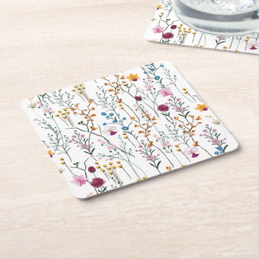 夏の野生の花パターン スクエアペーパーコースター (アングル)
