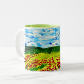 夏の野花の牧歌的なブルースカイマグカップ ツートーンマグカップ (正面左)