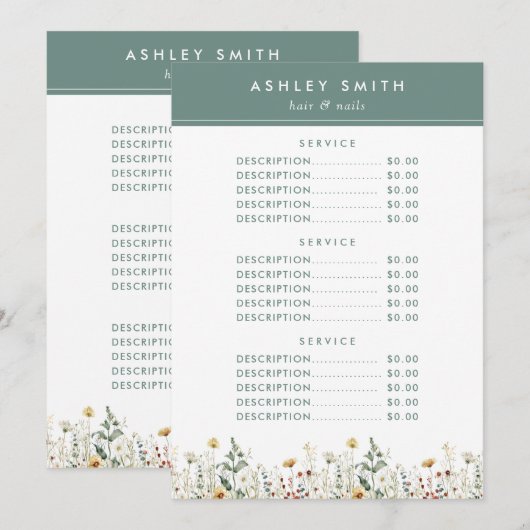 夏の野草場価格 メニュー (正面/裏面)