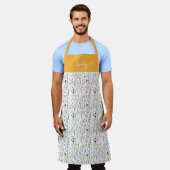 夏の野草模様 エプロン (着用した状態)