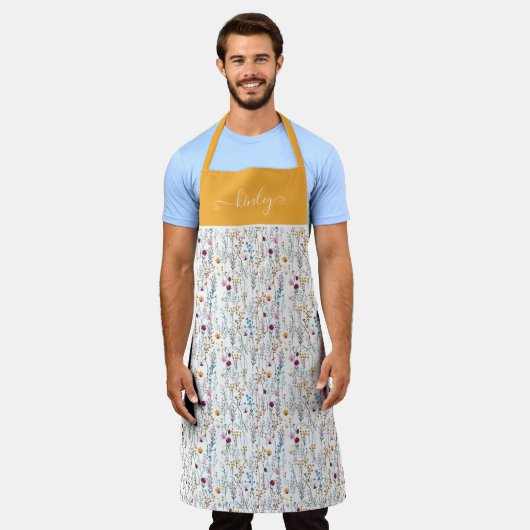 夏の野草模様 エプロン (着用した状態)