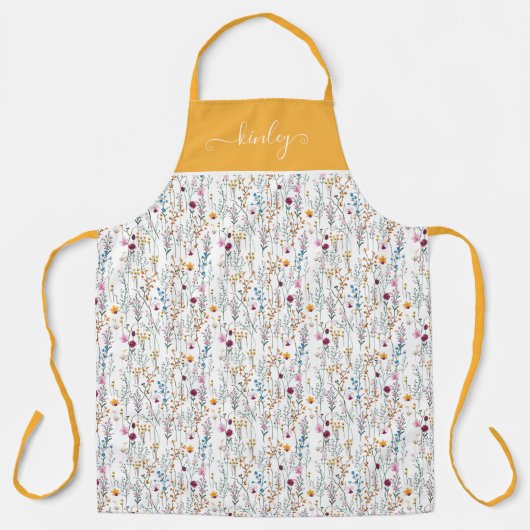 夏の野草模様 エプロン (正面)