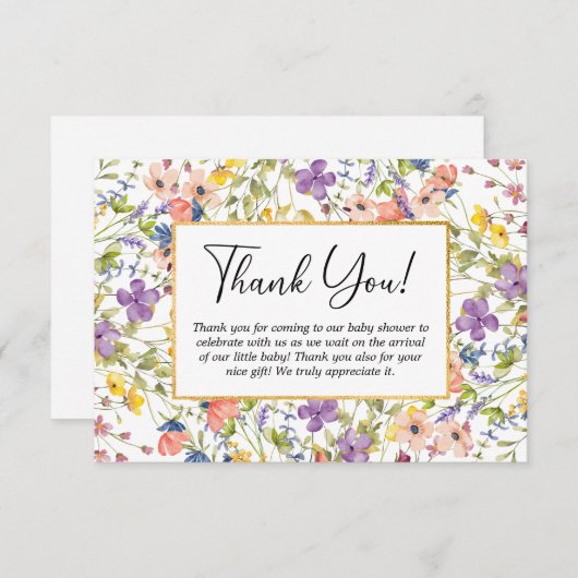 夏の野草牧草地ベビシャワーベビー サンキューカード (正面/裏面)