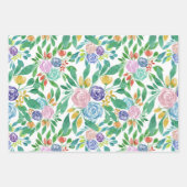 夏の金ゴールドピンクティール(緑がかった色)水彩フラワーパターン ラッピングペーパーシート (正面3)