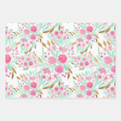 夏の金ゴールドピンクティール(緑がかった色)水彩フラワーパターン ラッピングペーパーシート (正面)
