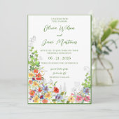 夏の開花と蝶結婚式招待状 招待状 (スタンド正面)