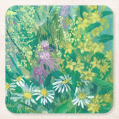 夏の開花ワイルドフラワーズメドーフラワーズアートフローラ スクエアペーパーコースター (正面)