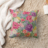 夏の開花水彩フラワーコラージュ クッション (ブランケット)