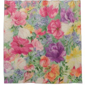 夏の開花水彩フラワーコラージュ シャワーカーテン (正面)