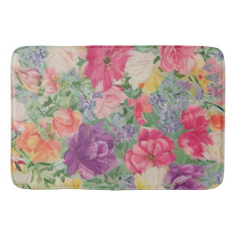 夏の開花水彩フラワーコラージュ バスマット