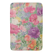 夏の開花水彩フラワーコラージュ バスマット (正面縦)