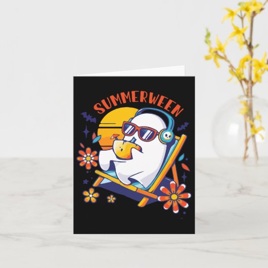 夏の間かわいい不気味夏の幽霊ハロウィンラブ カード (黄色い花)