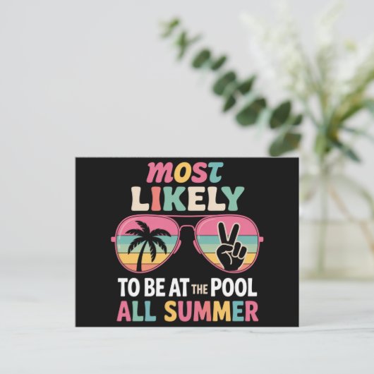 夏の間ずっとプールにいるようだ先生 ポストカード (スタンド正面)