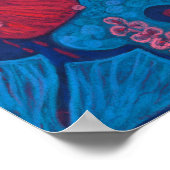 夏の雨のファンタジー花ブルーピンクフローラアート ポスター (角)