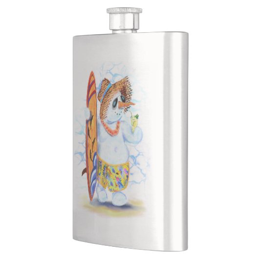 夏の雪だるまおもしろいサーファーが新鮮なカクテルを飲む  フラスク (左)