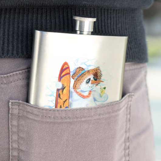 夏の雪だるまおもしろいサーファーが新鮮なカクテルを飲む  フラスク (インサイチュ)