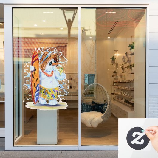 夏の雪だるまサーファーおもしろいウィンドウの固定 ウィンドウサイン (店舗窓)