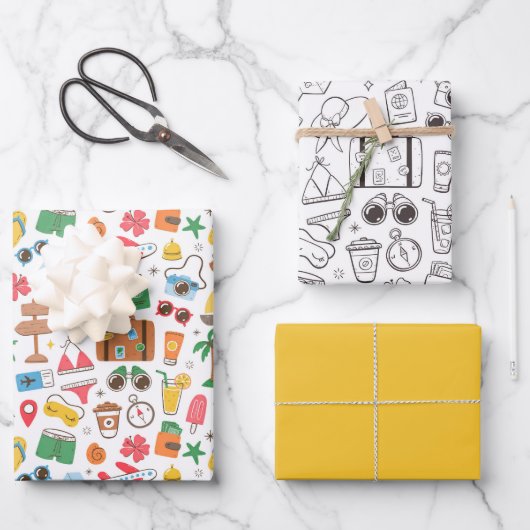 夏の雰囲気かわいいカラフルドードルブラックとホワイト ラッピングペーパーシート (正面)