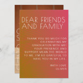 夏の雰囲気の卒業パラレル暖かいカラーライン サンキューカード (正面/裏面)