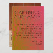 夏の雰囲気の卒業パラレル暖かいカラーライン サンキューカード (正面/裏面)