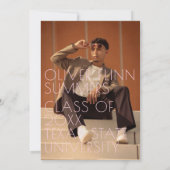 夏の雰囲気の卒業パラレル暖かいカラーライン 招待状 (裏面)