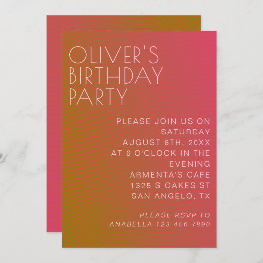 夏の雰囲気の誕生日の平行な暖かいカラーライン 招待状 (正面/裏面)