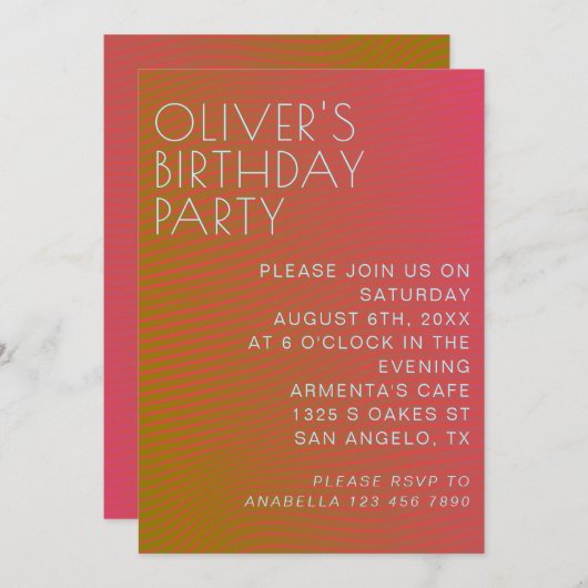 夏の雰囲気の誕生日の平行な暖かいカラーライン 招待状 (正面/裏面)