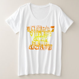 夏の雰囲気は、再びオレンジ色の黄色文字 プラスサイズTシャツ