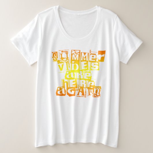 夏の雰囲気は、再びオレンジ色の黄色文字 プラスサイズTシャツ (デザイン正面)