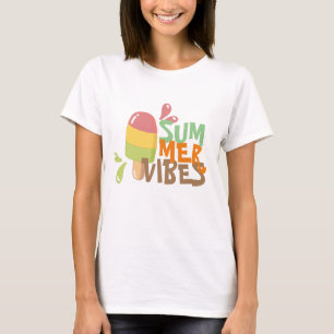 夏の雰囲気カラフルかわいいアイスクリーム空の女性 Tシャツ