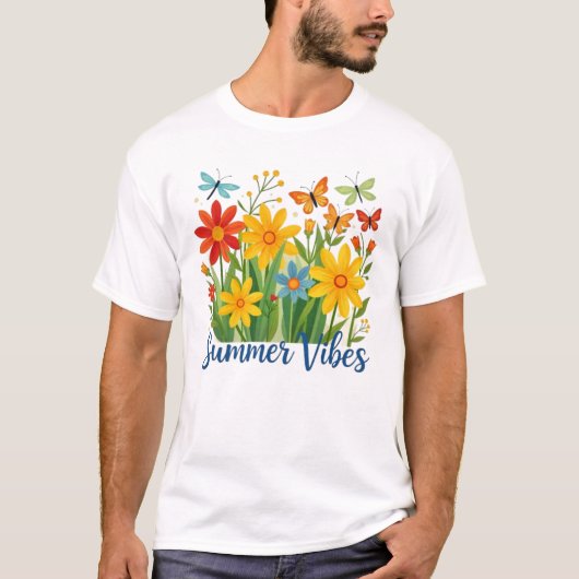 夏の雰囲気フラワーバタフライ Tシャツ (正面)
