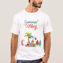 夏の雰囲気: スイカビーチパーティーのイラスト Tシャツ
