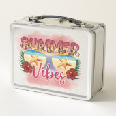 夏の雰囲気 | 沿岸ビーチサングラスデザイン メタルランチボックス (裏面)
