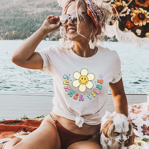 夏の雰囲気、笑顔のデイジーレトロヴィンテージBoho Tシャツ