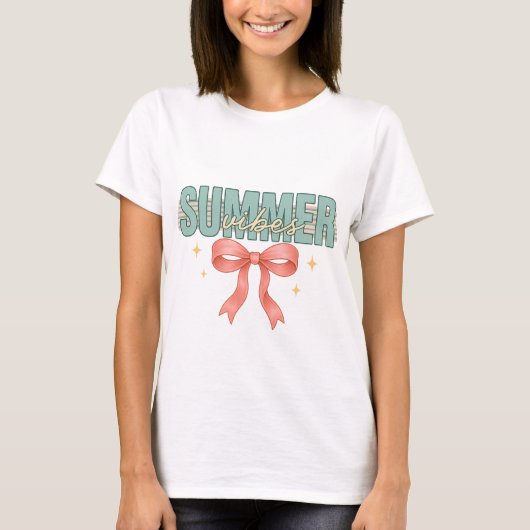 夏の雰囲気 | 2025年夏 | 夏のピンクの弓 Tシャツ (正面)
