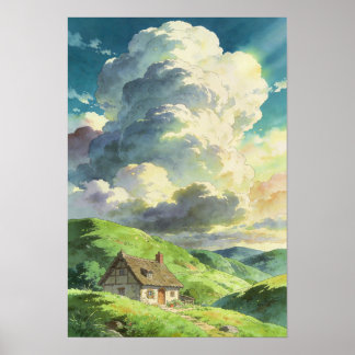 夏の雲の下の田舎家 ポスター