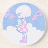 夏の雲、少女と子猫 コースター (正面)