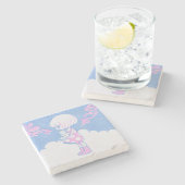 夏の雲、少女と子猫 ストーンコースター (横)