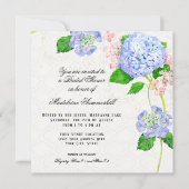 夏の青いアジサイの水彩画のブライダルシャワー 招待状 (正面)
