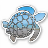 夏の青いビーチ波にウミガメのシルエット シール (正面)