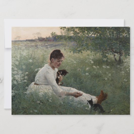 夏の風景猫と暮らす女の子（子猫） カード (正面)