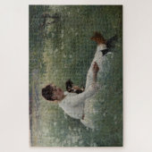 夏の風景猫と暮らす女の子（子猫） ジグソーパズル (縦)