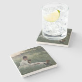 夏の風景猫と暮らす女の子（子猫） ストーンコースター (横)