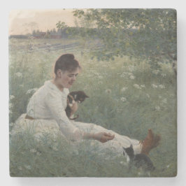 夏の風景猫と暮らす女の子（子猫） ストーンコースター