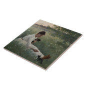 夏の風景猫と暮らす女の子（子猫） タイル (側面)