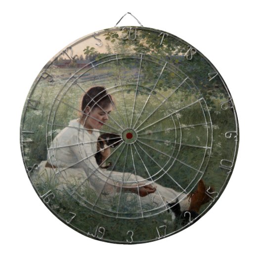 夏の風景猫と暮らす女の子（子猫） ダーツボード (正面)